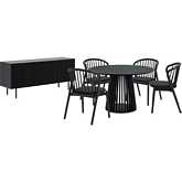 Pasadena Echo 6 Piece Round Dining Set with Buffet in Black Oak & Black Leatherette