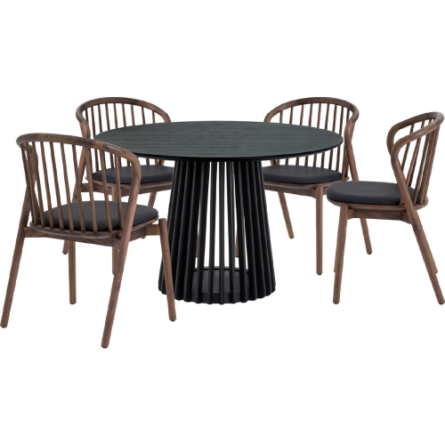 Pasadena Echo 5 Piece Round Dining Set in Black Oak, Walnut & Black Leatherette