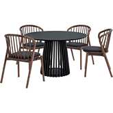 Pasadena Echo 5 Piece Round Dining Set in Black Oak, Walnut & Black Leatherette