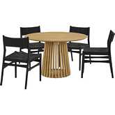 Pasadena Erie 5 Piece Round Dining Set in Natural Oak Finish & Black Paper Cord