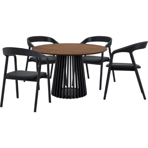 Pasadena Apache 5 Piece Round Dining Set in Walnut, Black Oak & Black Leatherette