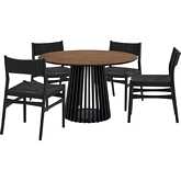 Pasadena Erie 5 Piece Round Dining Set in Walnut, Black Oak & Black Paper Cord