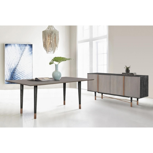 Turin 78" Dining Table & Sideboard in Oak Wood & Copper