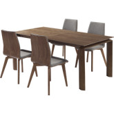 Treviso & Archie 5 Piece Dining Set in Walnut Finish & Gray Fabric