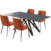 Urbino & Maine 5 Piece Dining Set in Black, Walnut, Grey & Orange Fabric