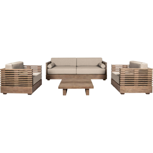 Vivid Outdoor 4 Piece Sofa Set in Light Eucalyptus Wood & Taupe Olefin Fabric