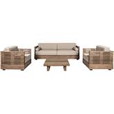 Vivid Outdoor 4 Piece Sofa Set in Light Eucalyptus Wood & Taupe Olefin Fabric