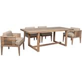 Vivid Outdoor 5 Piece Dining Set in Light Eucalyptus Wood & Taupe Olefin Fabric