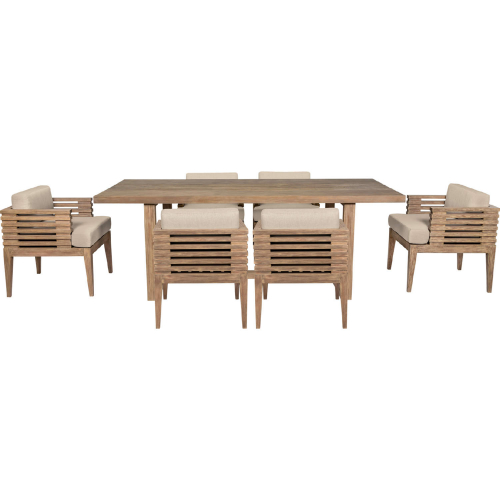 Vivid Outdoor 7 Piece Dining Set in Light Eucalyptus Wood & Taupe Olefin Fabric