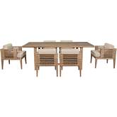 Vivid Outdoor 7 Piece Dining Set in Light Eucalyptus Wood & Taupe Olefin Fabric