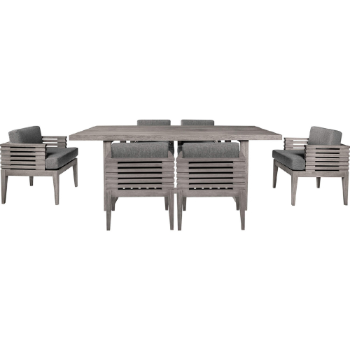 Vivid Outdoor 7 Piece Dining Set in Gray Eucalyptus Wood & Gray Olefin Fabric