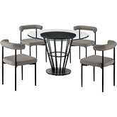 Veronica & Shannon 5 Piece Dining Set in Matte Black Iron, Glass & Gray Leatherette