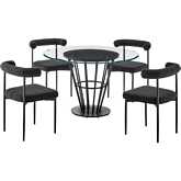 Veronica & Shannon 5 Piece Dining Set in Matte Black Iron, Glass & Black Fabric