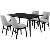 Westmont & Azalea 5 Piece Dining Set in Gray Fabric & Black Wood