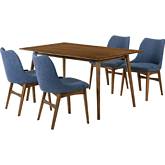 Westmont & Azalea 5 Piece Dining Set in Blue Fabric & Walnut Wood