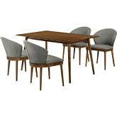 Westmont & Juno 5 Piece Dining Set in Charcoal Fabric & Walnut Wood
