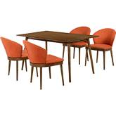 Westmont & Juno 5 Piece Dining Set in Orange Fabric & Walnut Wood