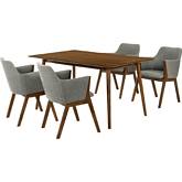 Westmont & Renzo 5 Piece Dining Set in Charcoal Fabric & Walnut Wood