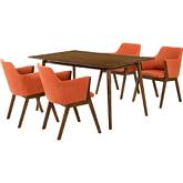 Westmont & Renzo 5 Piece Dining Set in Orange Fabric & Walnut Wood