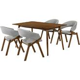 Westmont & Talulah 5 Piece Dining Set Gray Fabric & Walnut Wood
