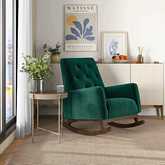Demetrius Rocking Chair in Tufted Green Velvet & Wood