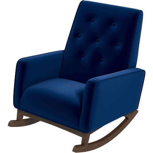 Demetrius Rocking Chair in Tufted Dark Blue Velvet & Wood