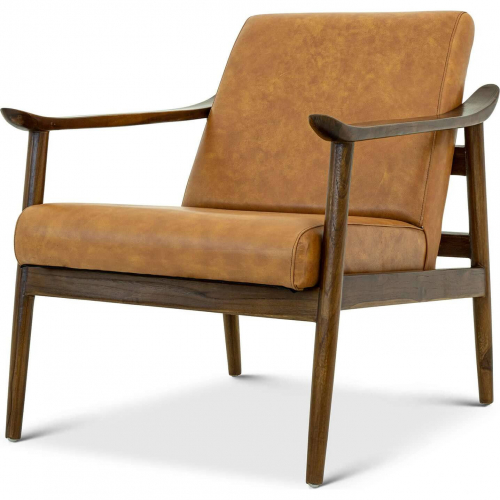 Brandon Accent Lounge Chair in Antique Tan Leather & Wood