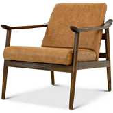 Brandon Accent Lounge Chair in Antique Tan Leather & Wood