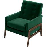 Cole Accent Lounge Chair in Green Velvet & Wood
