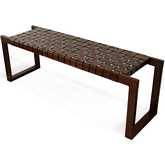 Christina Bench in Woven Cognac Leather & Wood