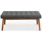 Delilah Bench in Tufted Grey Fabric & Wood