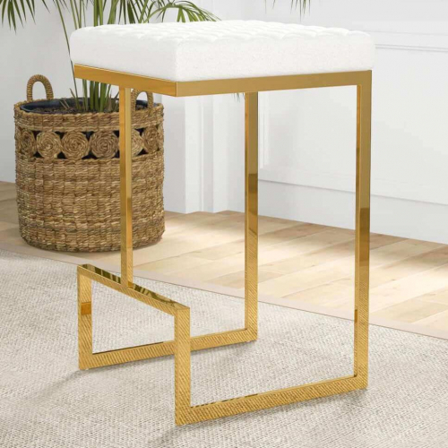 Joel Bar Stool in White Fabric & Gold Metal