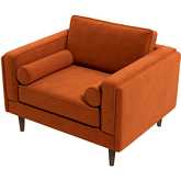 Amber Accent Lounge Chair in Burnt Orange Velvet & Wood