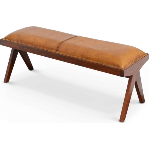 Chad Bench in Tan Leather & Wood