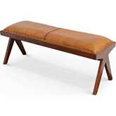 Chad Bench in Tan Leather & Wood