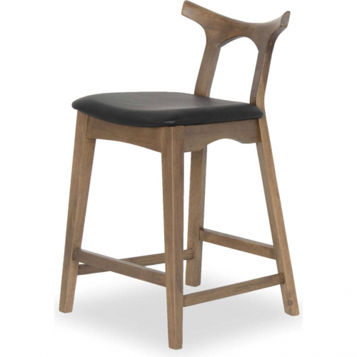 Hester Square Bar Stool Chair in Black Leatherette & Wood (Set of 2)