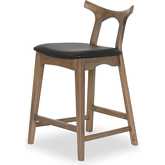 Hester Square Bar Stool Chair in Black Leatherette & Wood (Set of 2)