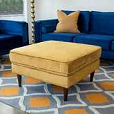 Amber Square Ottoman in Yellow Velvet & Wood