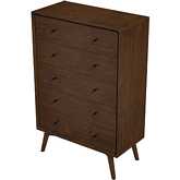 Caroline 5 Drawer Dresser in Walnut Finish Wood