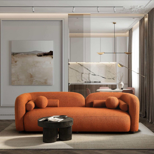 Donna Sofa in Orange Boucle Fabric