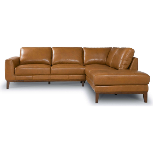 London Sectional Sofa with Right Facing Chaise in Tan Leather