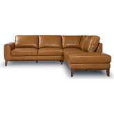London Sectional Sofa with Right Facing Chaise in Tan Leather