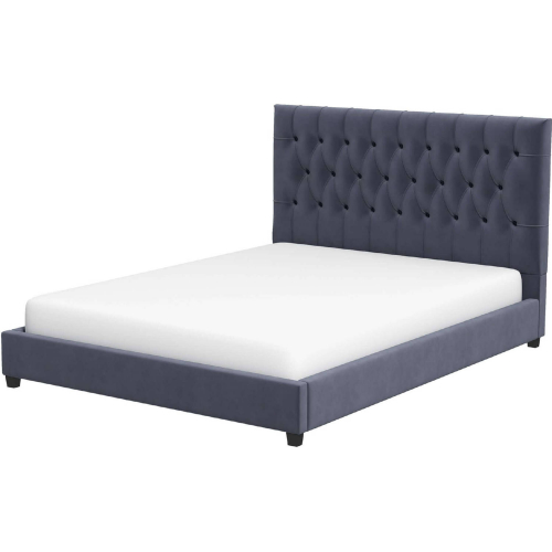 Donald Queen Platform Bed in Tufted Grey Velvet