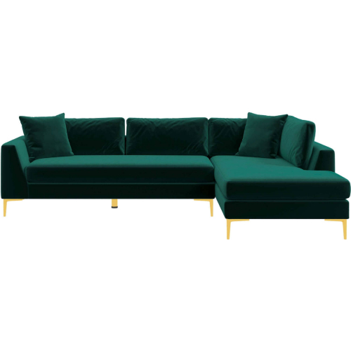 Mano L Shaped Velvet Sectional Sofa in Green Right Facing