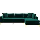 Mano L Shaped Velvet Sectional Sofa in Green Right Facing