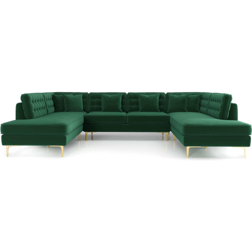 Brooke U Shape Sectional Sofa in Tufted Green Velvet