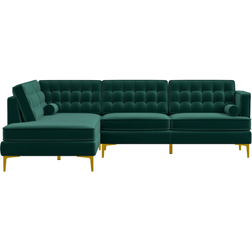 Brooke Sectional Sofa with Left Facing Chaise in Tufted Green Velvet