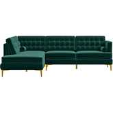 Brooke Sectional Sofa with Left Facing Chaise in Tufted Green Velvet