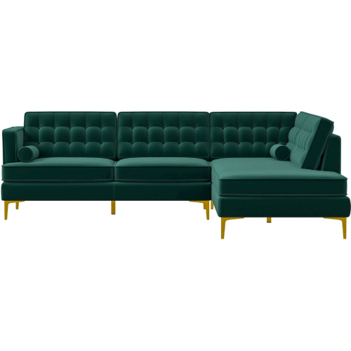 Brooke Sectional Sofa with Right Facing Chaise in Tufted Green Velvet