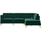Brooke Sectional Sofa with Right Facing Chaise in Tufted Green Velvet
